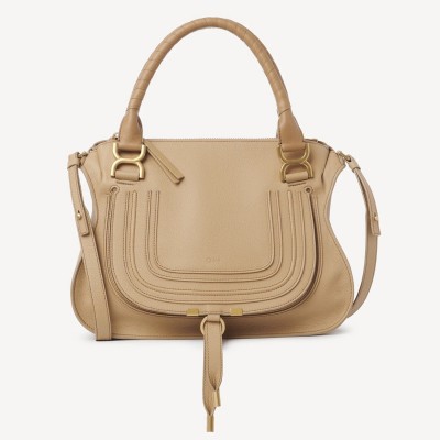 Chloe Marcie Medium Double Carry Bag in Beige Grained Leather LDBS243679