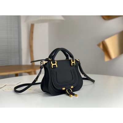 Chloe Marcie Mini Double Carry Bag in Black Grained Leather LDBS243681