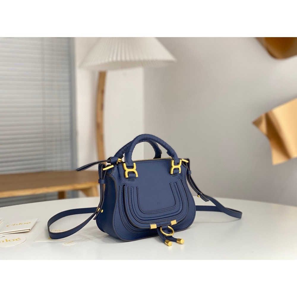 Chloe Marcie Mini Double Carry Bag in Blue Grained Leather LDBS243640