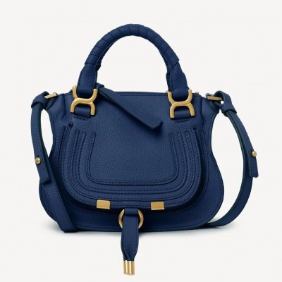 Chloe Marcie Mini Double Carry Bag in Blue Grained Leather LDBS243640