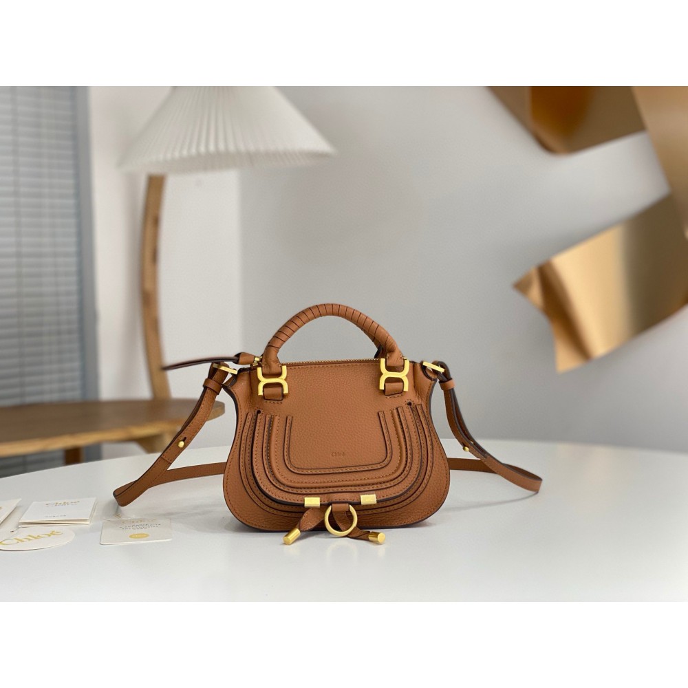 Chloe Marcie Mini Double Carry Bag in Brown Grained Leather LDBS243645