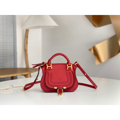 Chloe Marcie Mini Double Carry Bag in Red Grained Leather LDBS243649