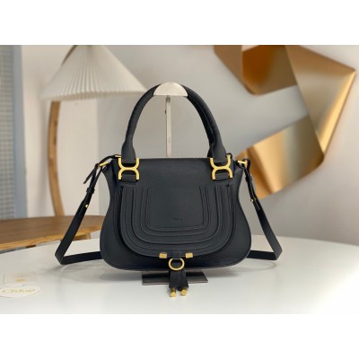 Chloe Marcie Small Double Carry Bag in Black Grained Leather LDBS243658