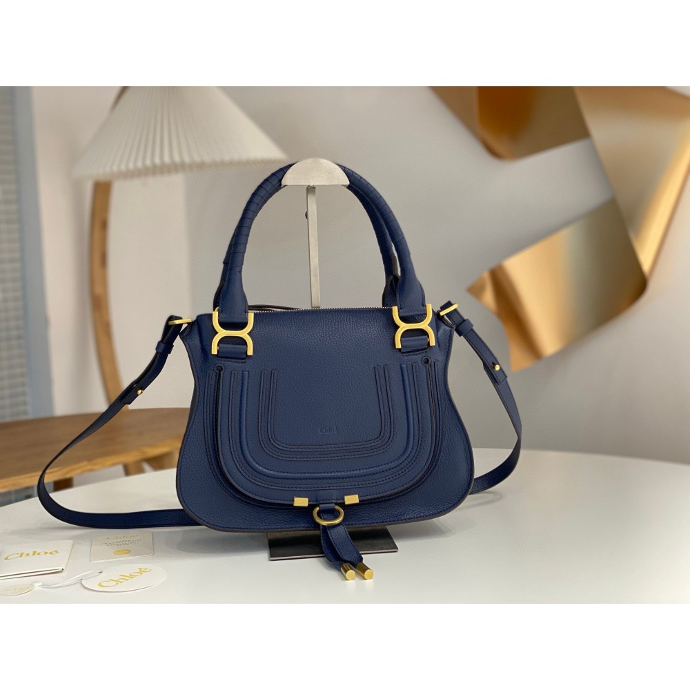 Chloe Marcie Small Double Carry Bag in Blue Grained Leather LDBS243665