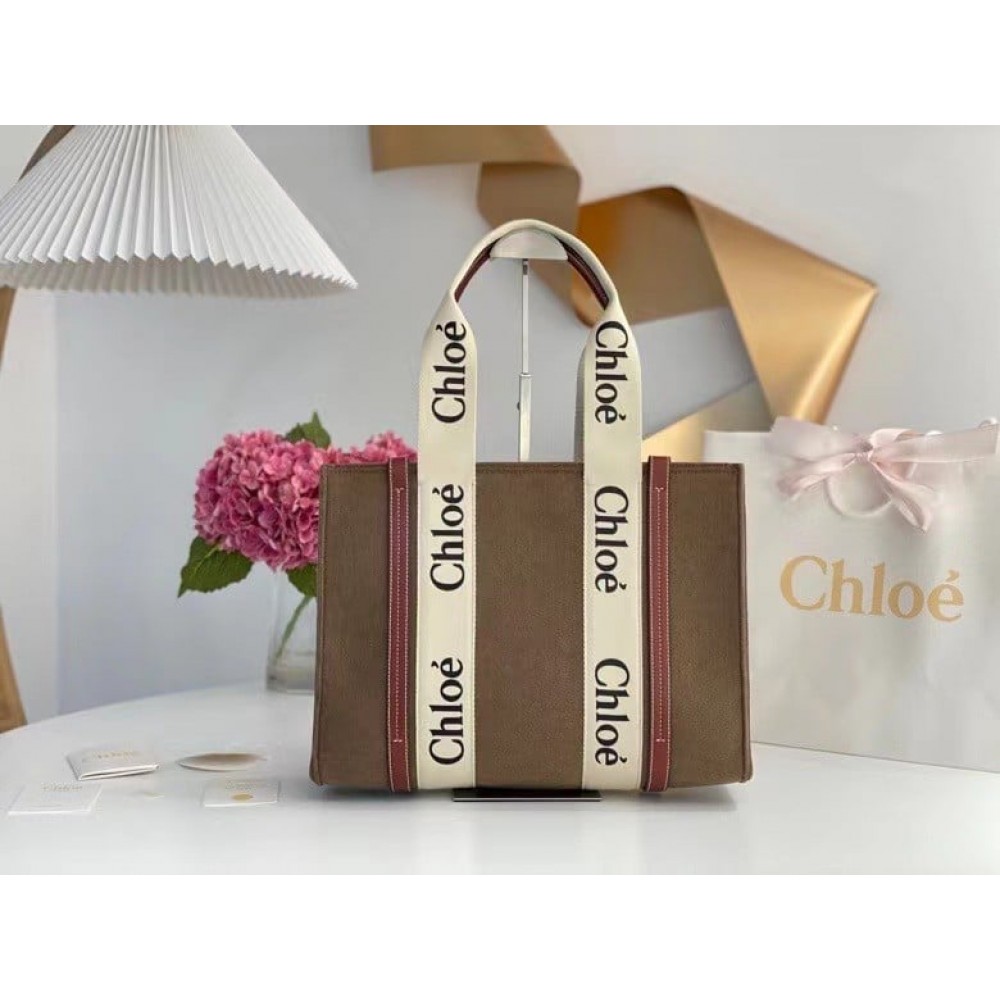 Chloe Medium Woody Tote Bag In Brown Felt LDBS243680