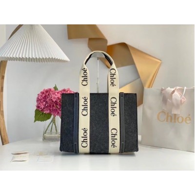 Chloe Medium Woody Tote Bag In Grey Felt LDBS243713