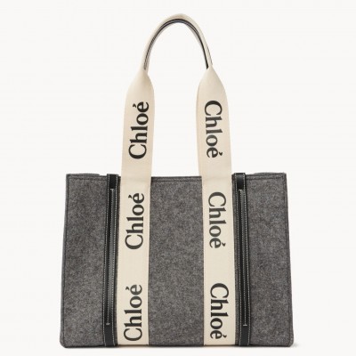 Chloe Medium Woody Tote Bag In Grey Felt LDBS243713