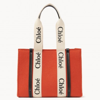 Chloe Medium Woody Tote Bag In Orange Felt LDBS243720