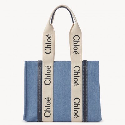 Chloe Medium Woody Tote Bag in Deadstock Denim LDBS243709