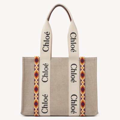 Chloe Medium Woody Tote Bag with Hand-embroidered LDBS243725