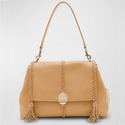 Chloe Penelope Medium Shoulder Bag in Beige Grained Calfskin LDBS243693