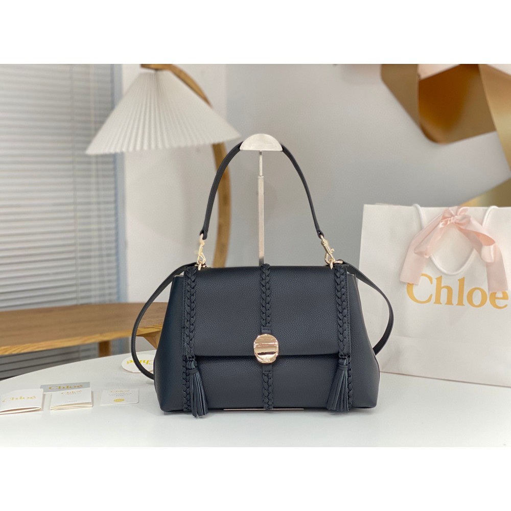 Chloe Penelope Medium Shoulder Bag in Black Grained Calfskin LDBS243697