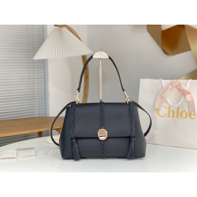 Chloe Penelope Medium Shoulder Bag in Black Grained Calfskin LDBS243697