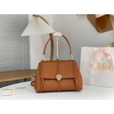 Chloe Penelope Medium Shoulder Bag in Brown Grained Calfskin LDBS243702