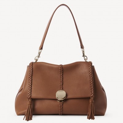 Chloe Penelope Medium Shoulder Bag in Brown Grained Calfskin LDBS243702