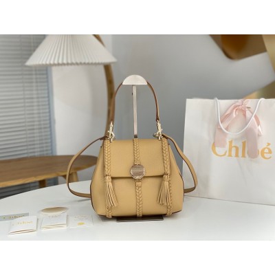 Chloe Penelope Small Shoulder Bag in Beige Grained Calfskin LDBS243712