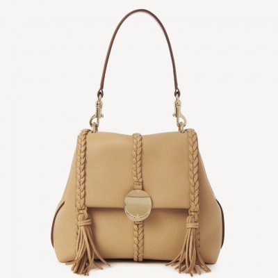 Chloe Penelope Small Shoulder Bag in Beige Grained Calfskin LDBS243712