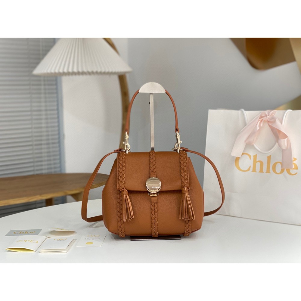 Chloe Penelope Small Shoulder Bag in Brown Grained Calfskin LDBS243721