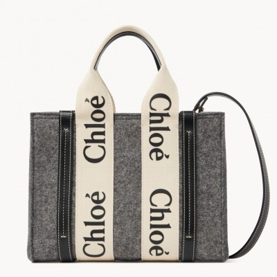 Chloe Small Woody Tote Bag In Grey Felt LDBS243711