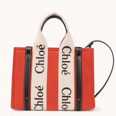 Chloe Small Woody Tote Bag In Orange Felt LDBS243717