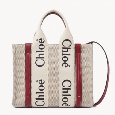 Chloe Small Woody Tote Bag in Canvas with Camel Leather Strips LDBS243692