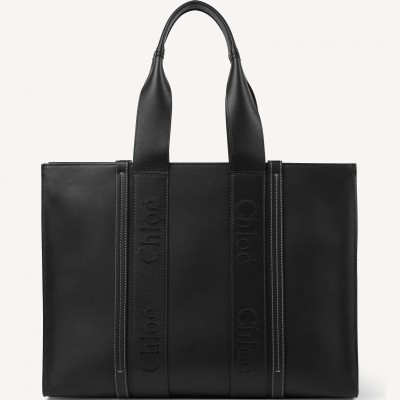 Chloe Woody Large Tote Bag In Black Calfskin LDBS243699