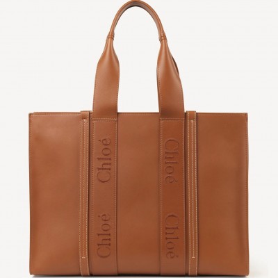 Chloe Woody Large Tote Bag In Brown Calfskin LDBS243704