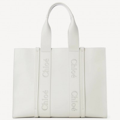 Chloe Woody Large Tote Bag In White Calfskin LDBS243718