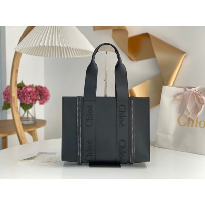 Chloe Woody Medium Tote Bag In Black Calfskin LDBS243731