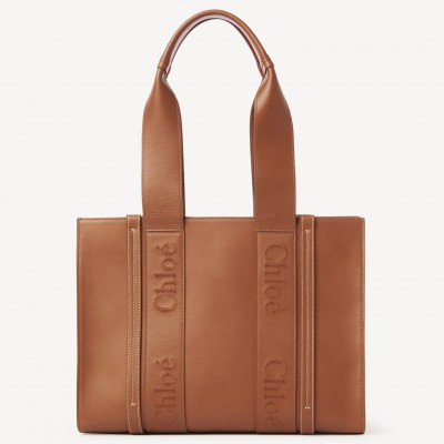 Chloe Woody Medium Tote Bag In Brown Calfskin LDBS243690