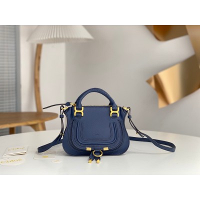 Chloe Marcie Mini Double Carry Bag in Blue Grained Leather