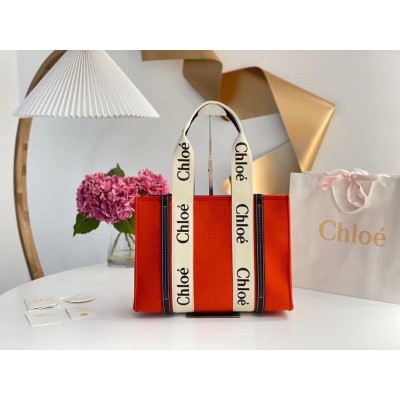 Chloe Medium Woody Tote Bag In Orange Felt