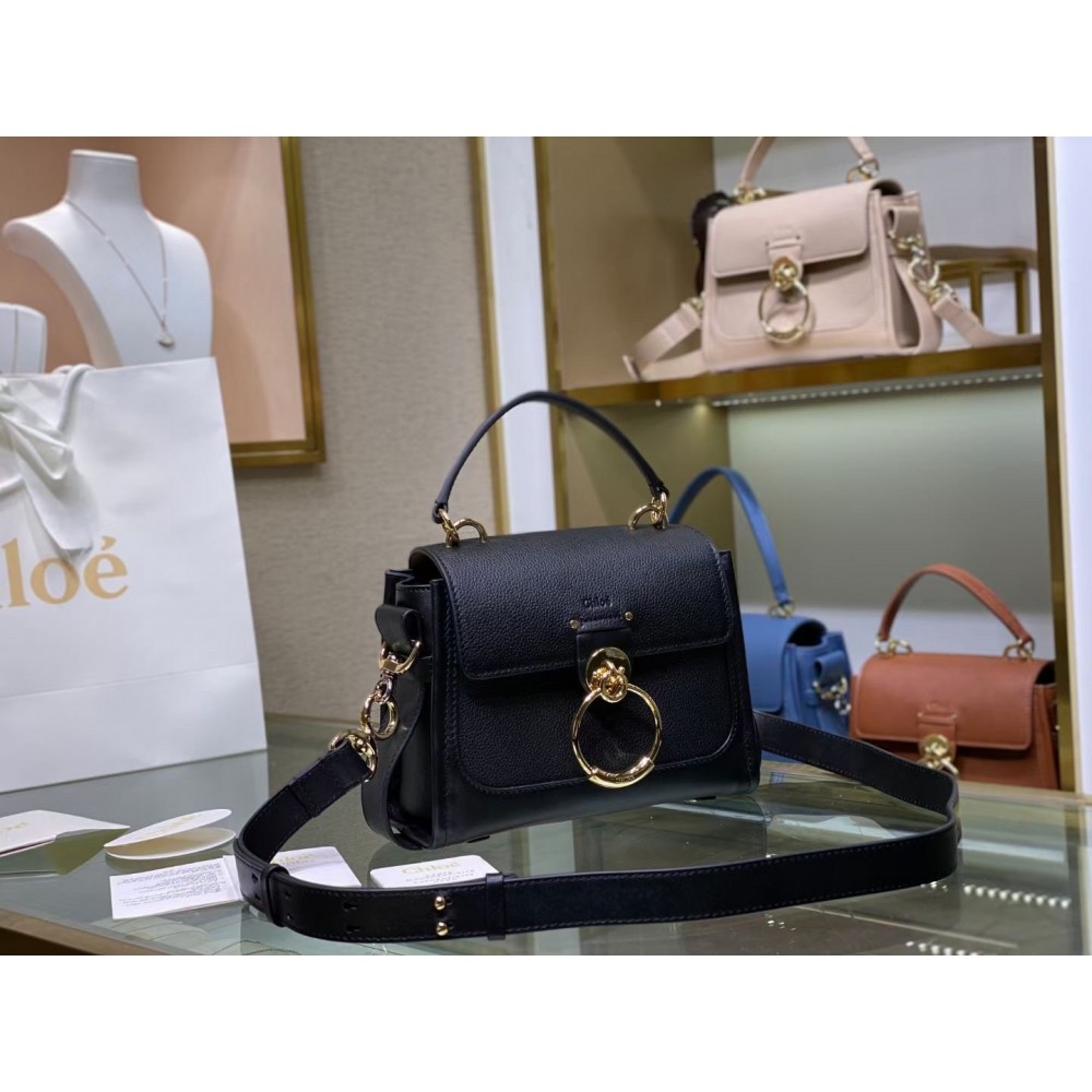 Chloe Mini Tess Day Bag In Black Grained Leather