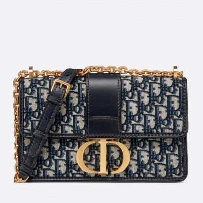 Dior 30 Montaigne Bag with Chain in Blue Oblique Jacquard LDBS240020