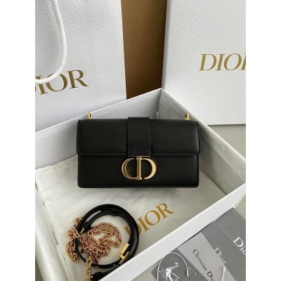 Dior 30 Montaigne East-West Bag with Chain in Black Calfskin LDBS240033