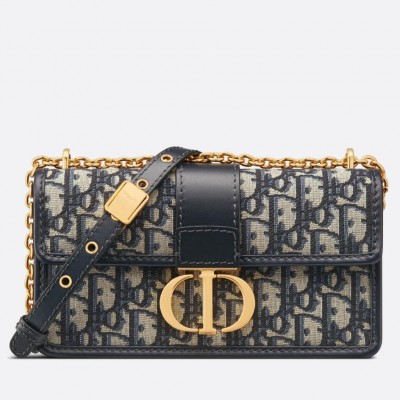 Dior 30 Montaigne East-West Bag with Chain in Blue Oblique Jacquard LDBS240035