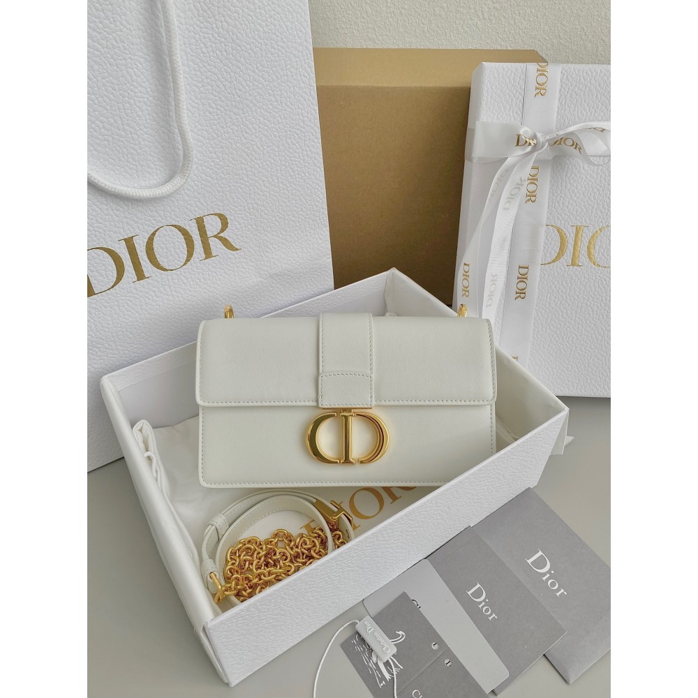 Dior 30 Montaigne East-West Bag with Chain in White Calfskin LDBS240036