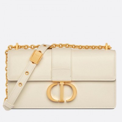 Dior 30 Montaigne East-West Bag with Chain in White Calfskin LDBS240036