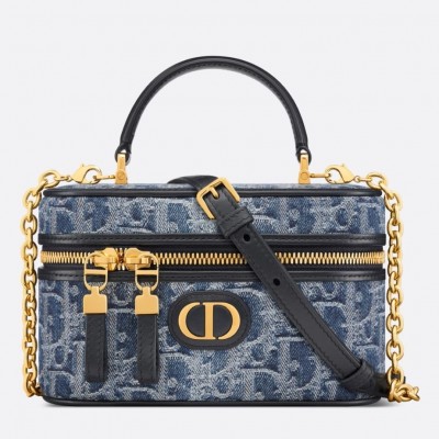 Dior 30 Montaigne Mini Vanity Case in Blue Denim Oblique Jacquard LDBS240037