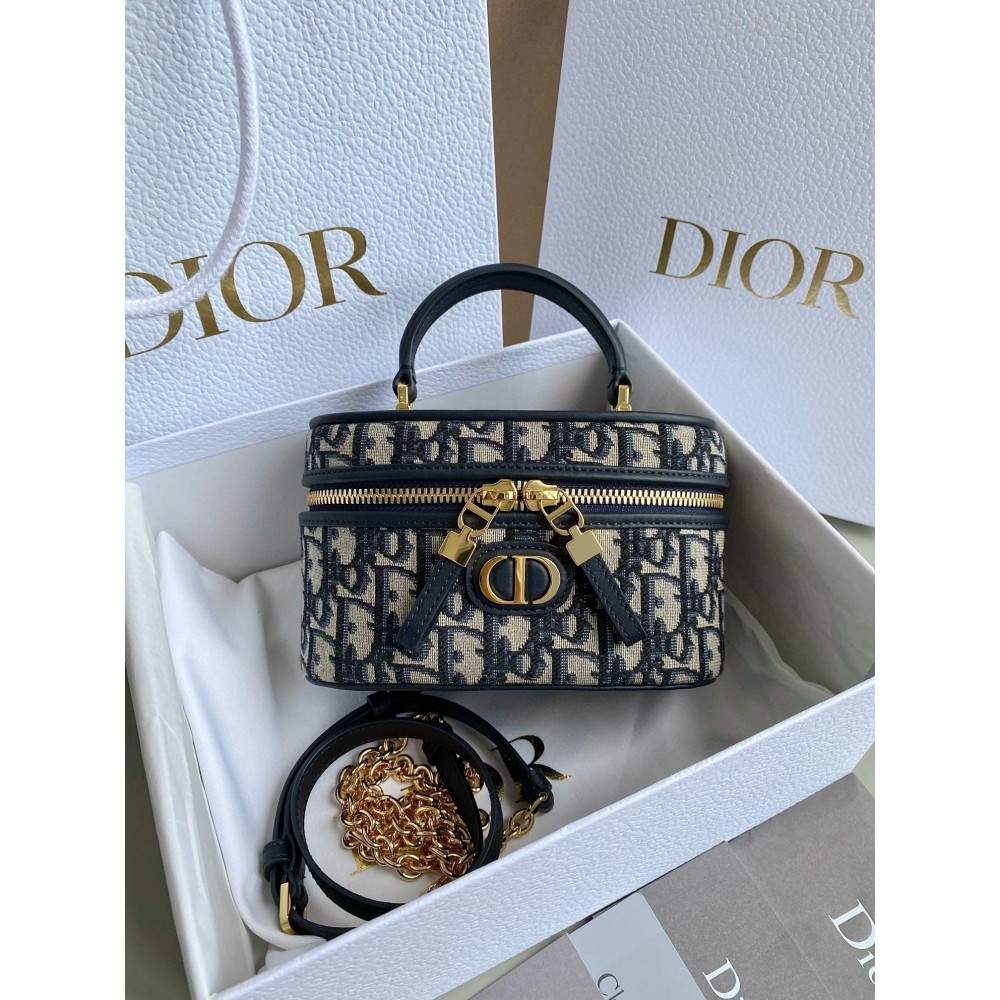 Dior 30 Montaigne Mini Vanity Case in Blue Oblique Jacquard LDBS240038