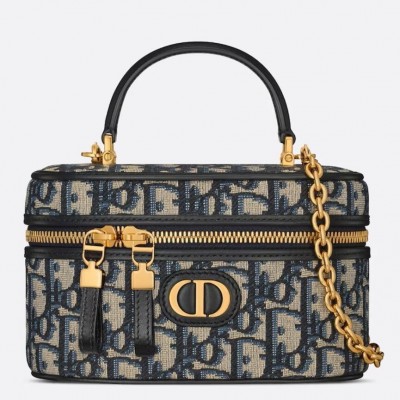 Dior 30 Montaigne Mini Vanity Case in Blue Oblique Jacquard LDBS240038