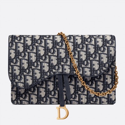 Dior Blue Oblique Saddle Chain Clutch LDBS240072