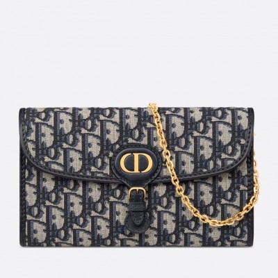 Dior Bobby East-West Chain Pouch in Blue Oblique Jacquard LDBS240081