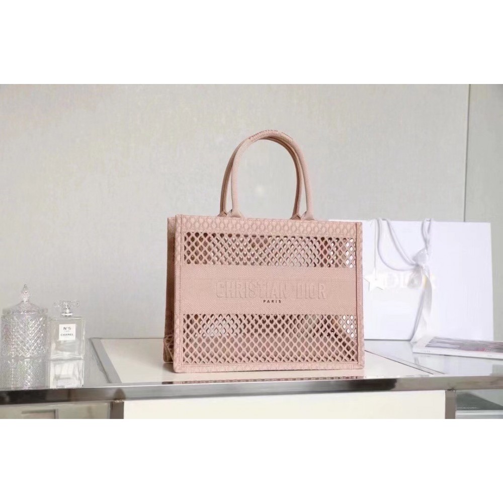 Dior Book Tote Bag In Beige Mesh Embroidery LDBS240089