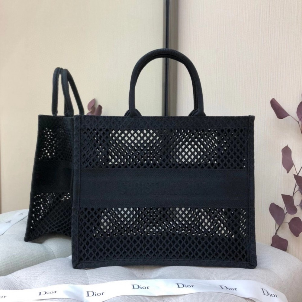 Dior Book Tote Bag In Black Mesh Embroidery LDBS240092