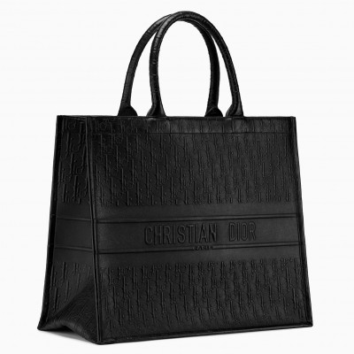 Dior Book Tote Bag In Black Oblique Embossed Calfskin LDBS240731