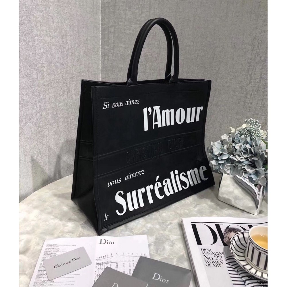 Dior Book Tote Bag In Black Surrealism Printed Calfskin LDBS240959