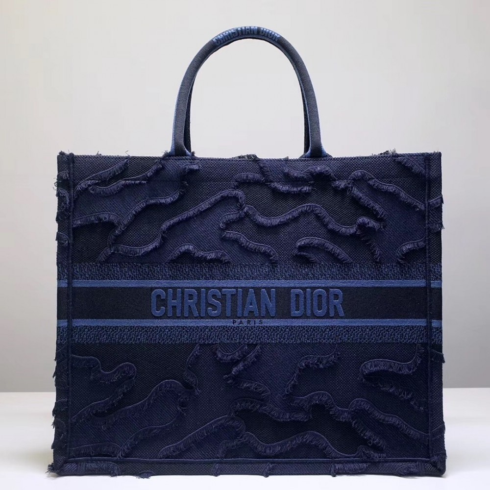 Dior Book Tote Bag In Blue Camouflage Embroidered Canvas LDBS240094