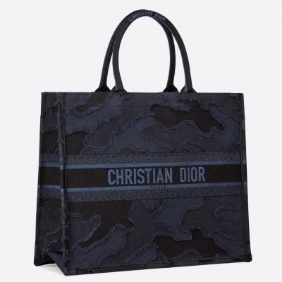 Dior Book Tote Bag In Blue Camouflage Embroidered Canvas LDBS240094