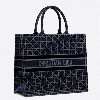 Dior Book Tote Bag In Blue Cannage Embroidered Velvet LDBS240095